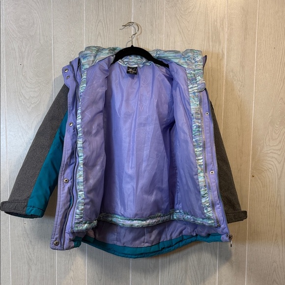 Teal and Gray Kids Winter Jacket, Double Jacket- S 7/8 - Picture 3 of 6